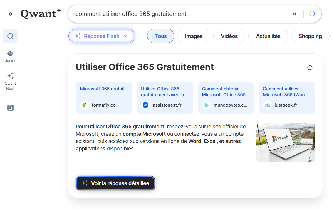 Une réponse optimisé pour le Generative Engine Optimization sur Qwant