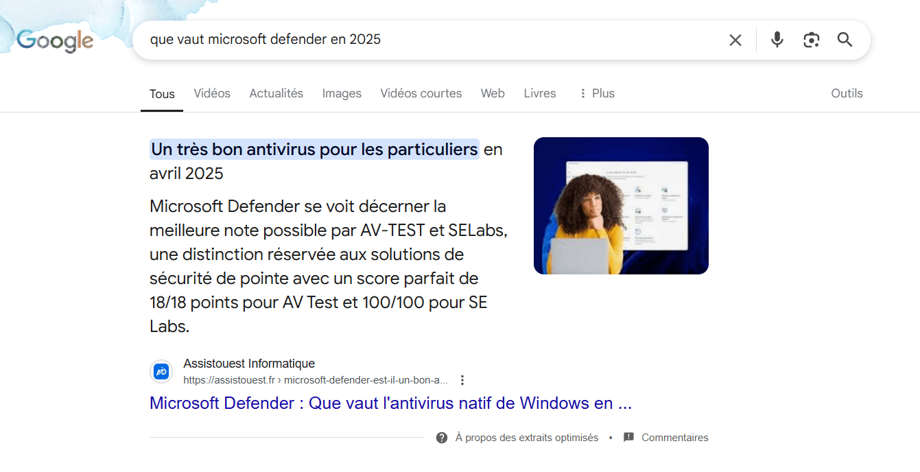 Exemple d'un résultat National SEO