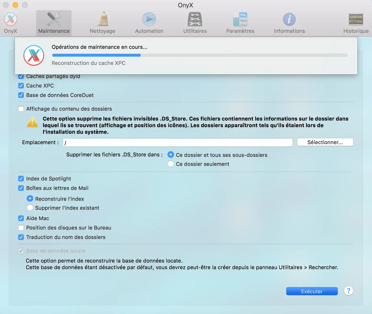 Limpieza de Mac con OnyX para vaciar las cachés del sistema, reconstruir el índice de Spotlight y reparar archivos