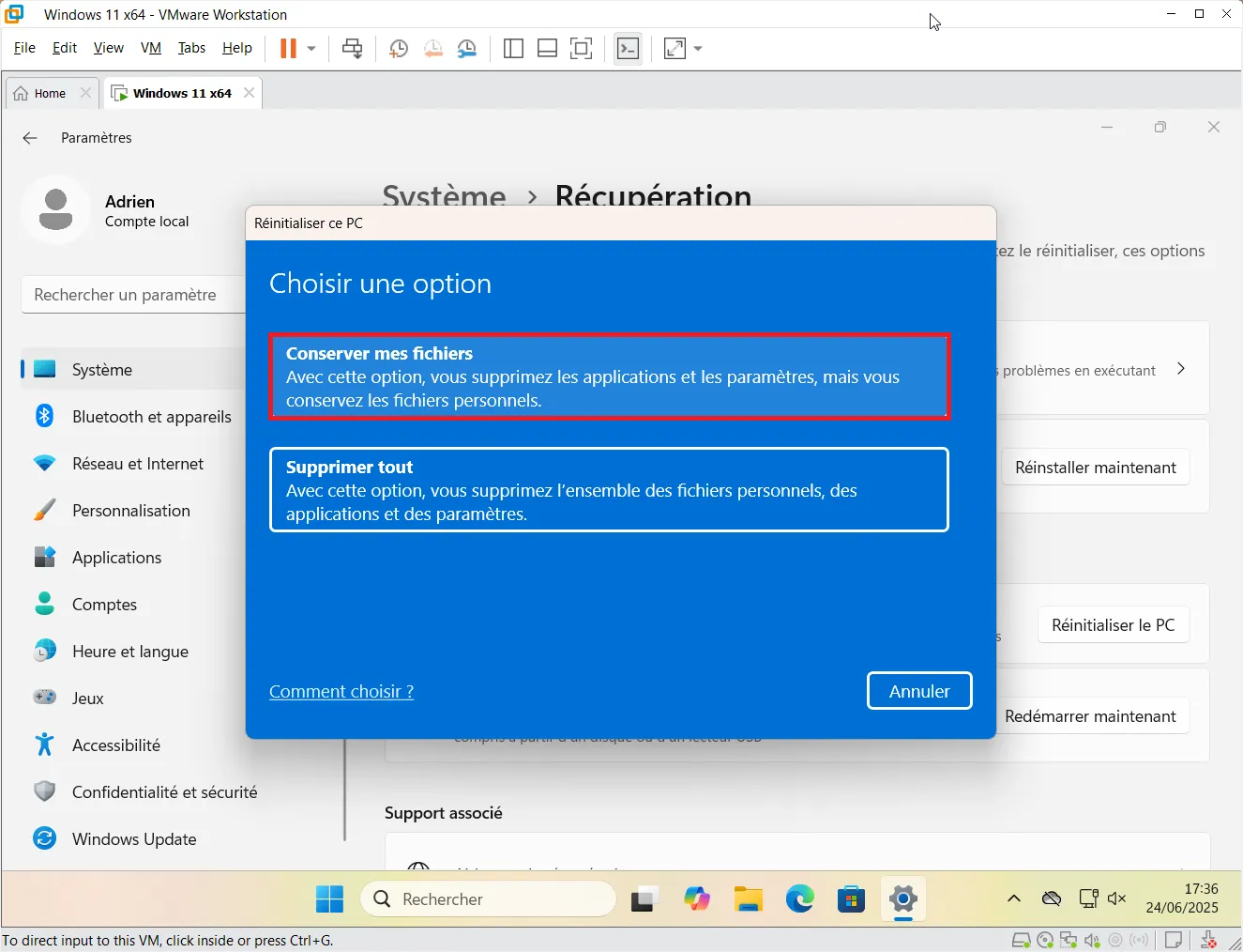 conserver mes fichiers récupération windows
