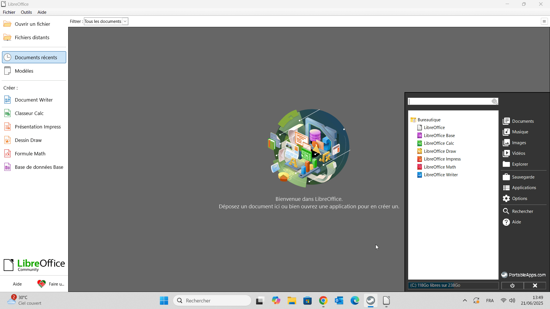 La interfaz del menú de inicio de PortableApps.com
