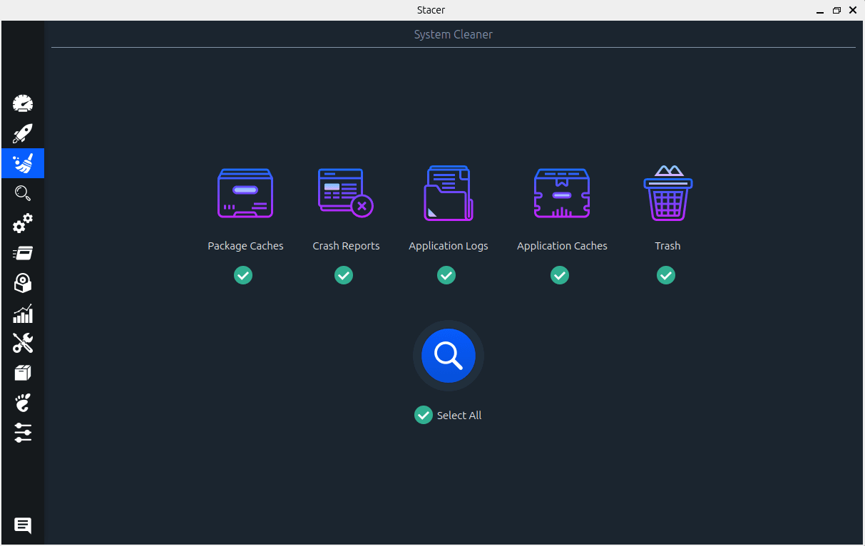 Interfaz de Stacer para limpiar Ubuntu